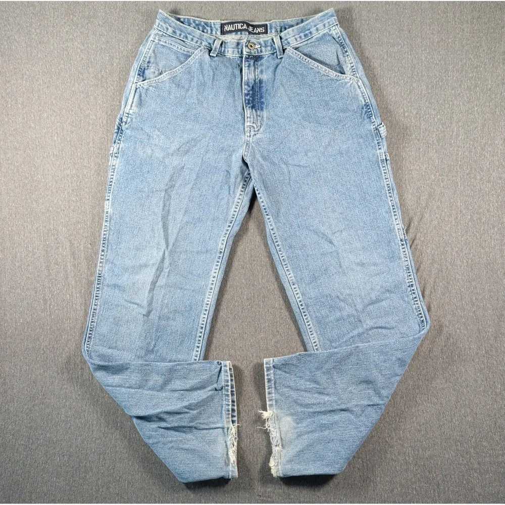 Vtg Y2K NAUTICA Jeans Mens 33x34 Denim Carpenter Baggy Loose Skater Utility USA